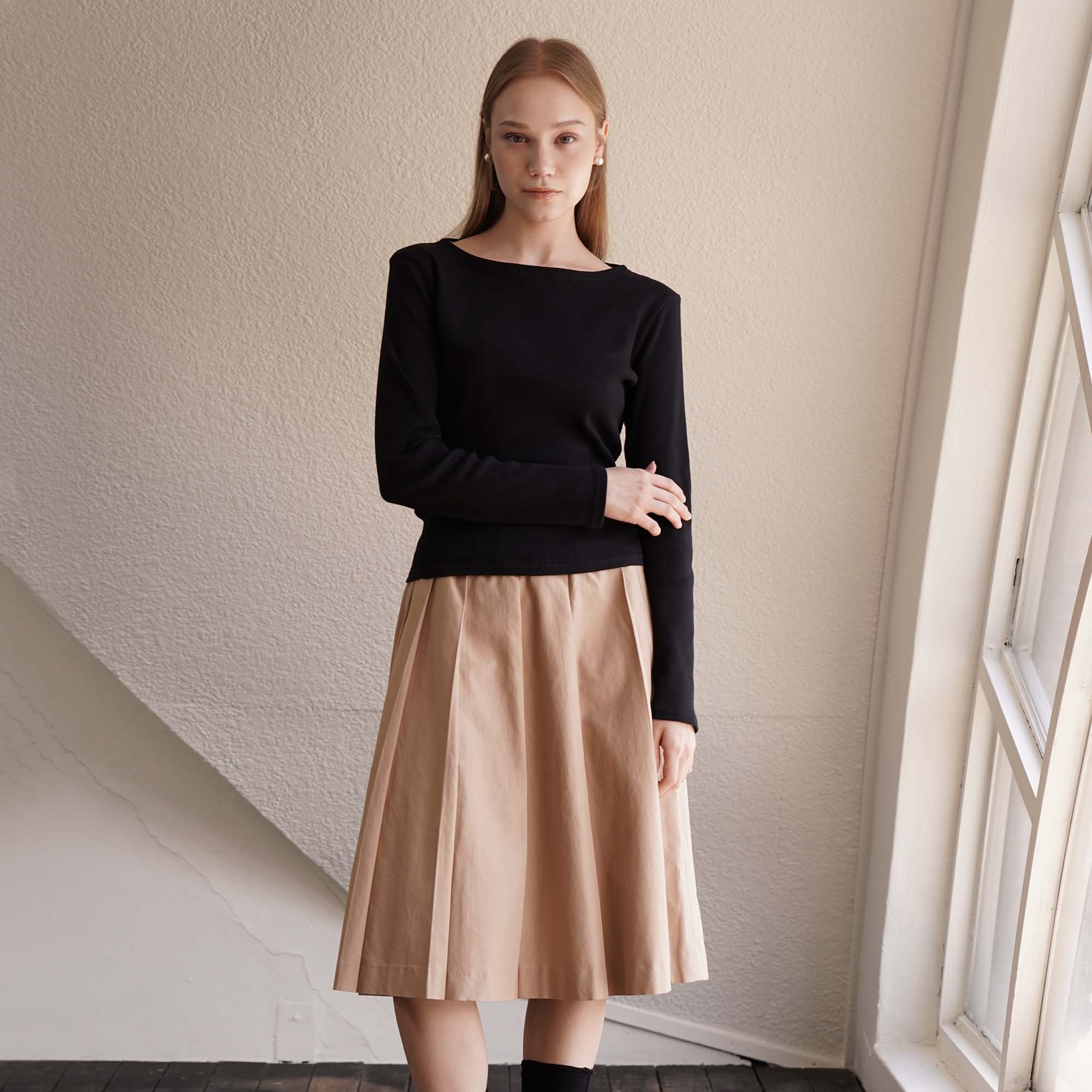 Beige Double Pleats Skirt