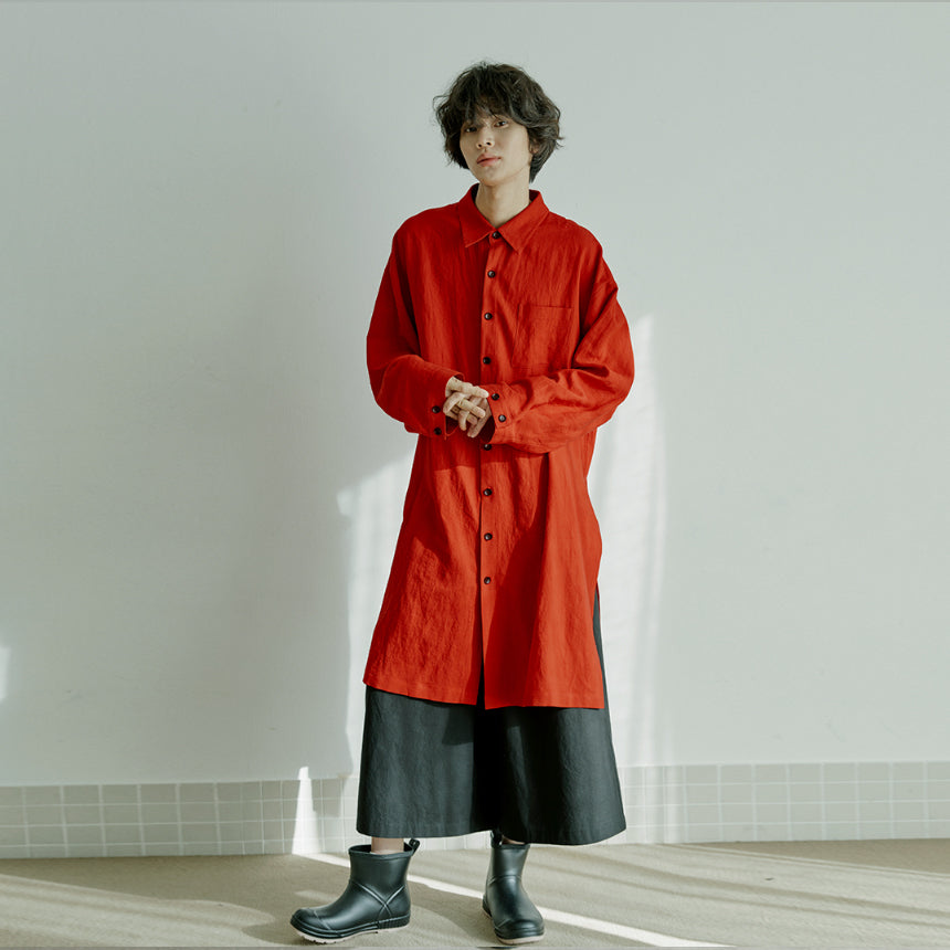 unisex linen long shirts red