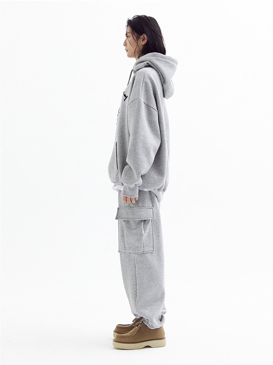 SuperNomal balloon over fleece hoody Melange Gray