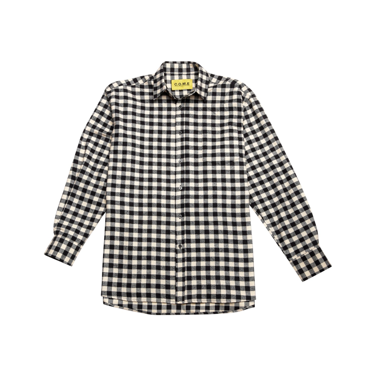 [UNISEX] Oversized Drawstring Checked Shirt (BLACK)