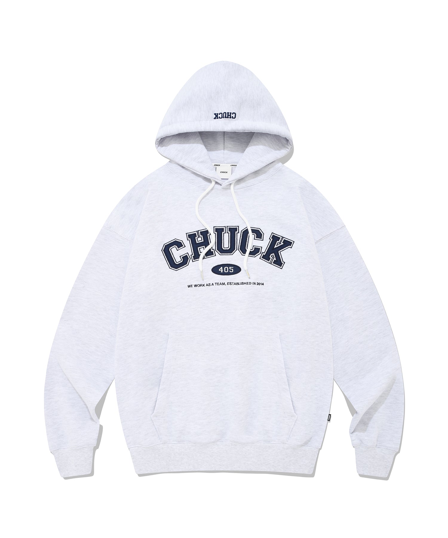 CHUCK アプリケアーチロゴフーディ / [Spring Ver.] CHUCK APPLIQUE ARCH LOGO HOODIE (LIGHT GRAY&NAVY)