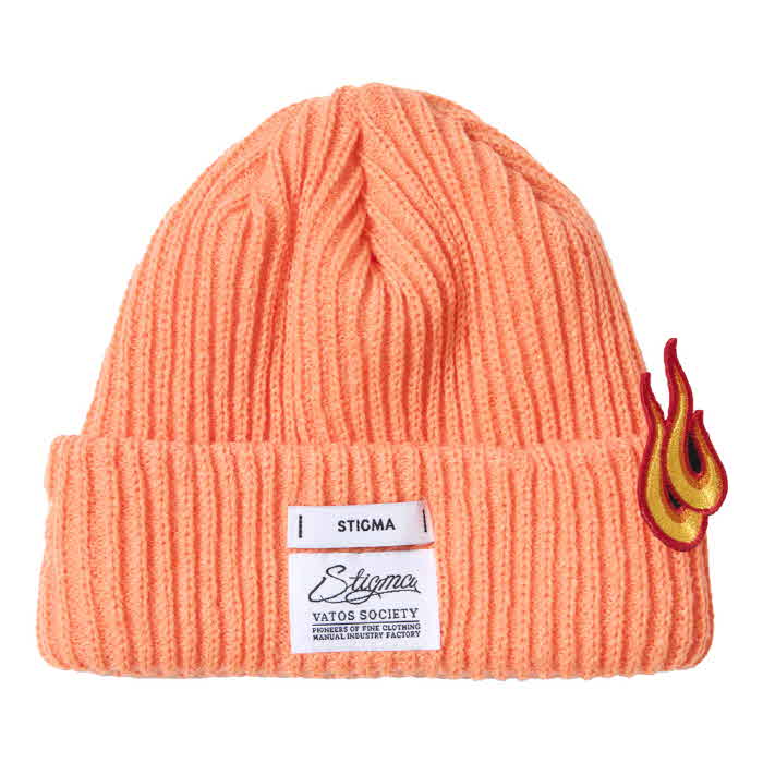 FLAME PATCH EMBROIDERED BEANIE KHAKI/ ORANGE / SKY BLUE /  BLACK