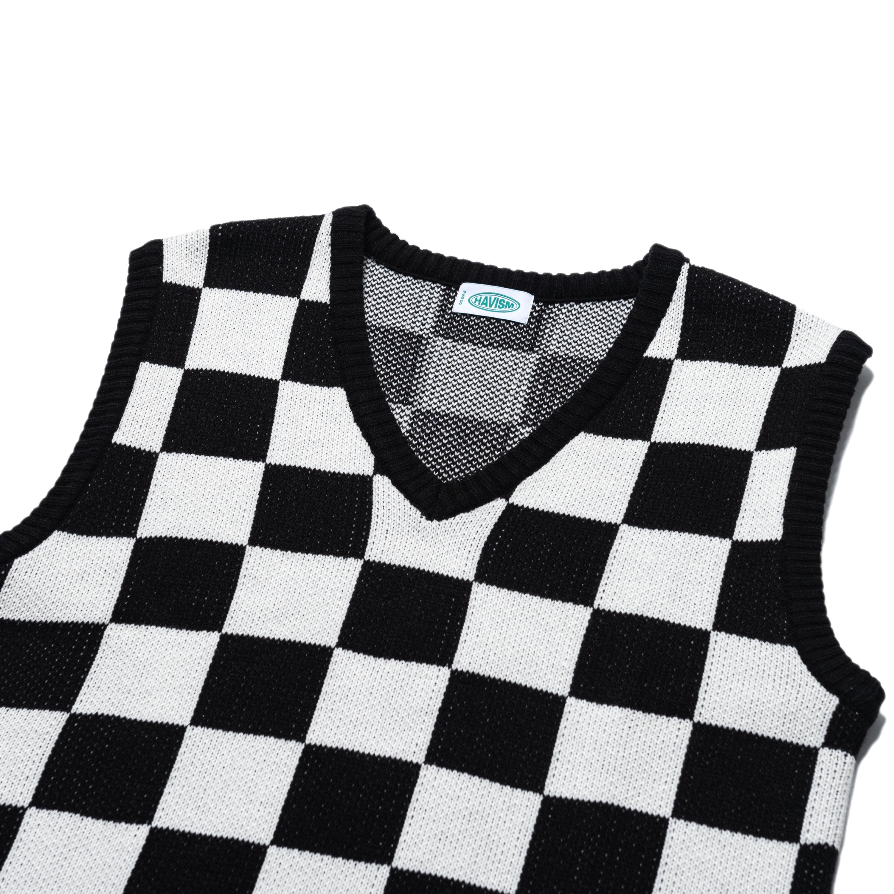 CHECKBOARD KNIT VEST(BLACK