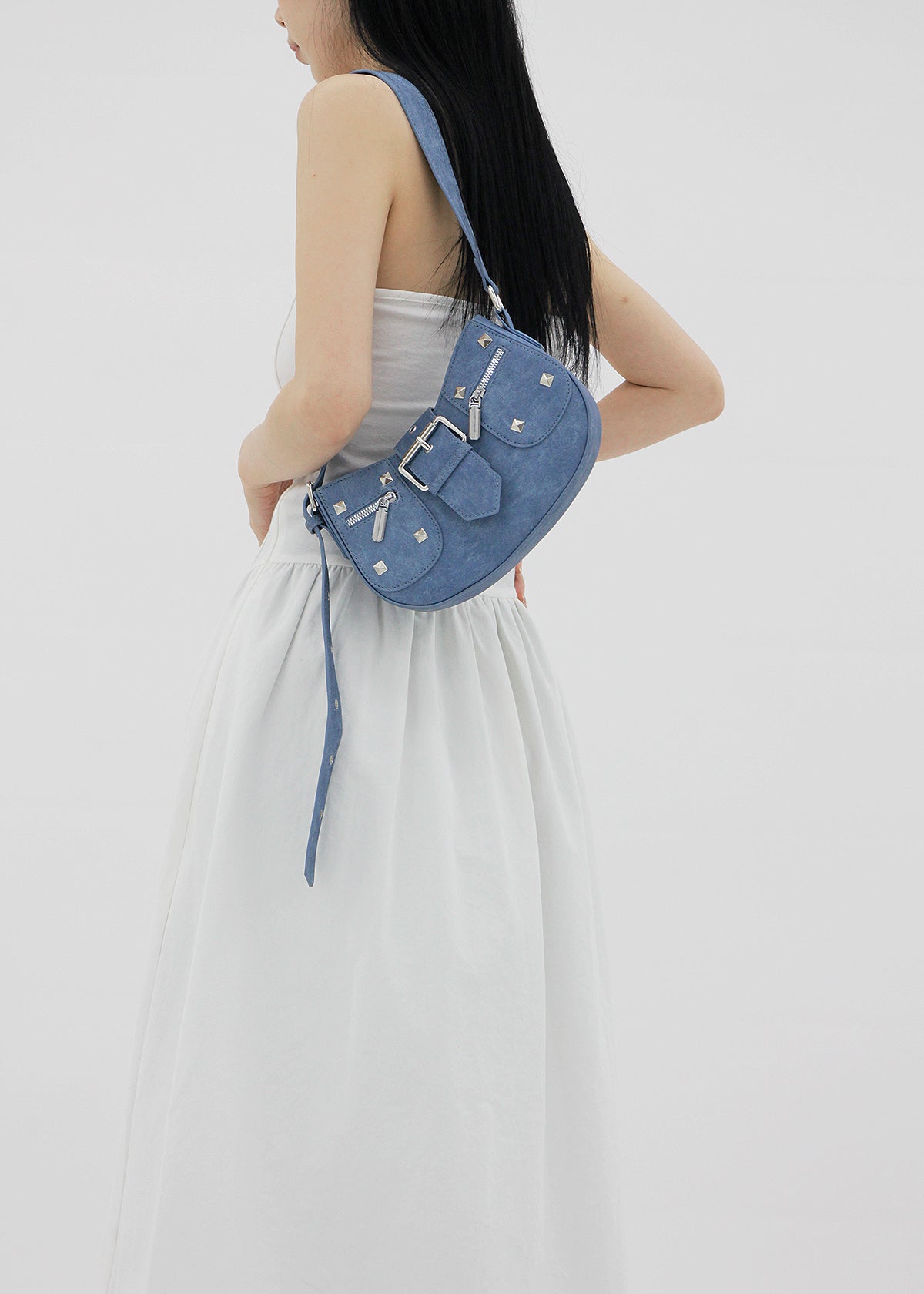 Denim Studded Shoulder Mini Bag (2color)