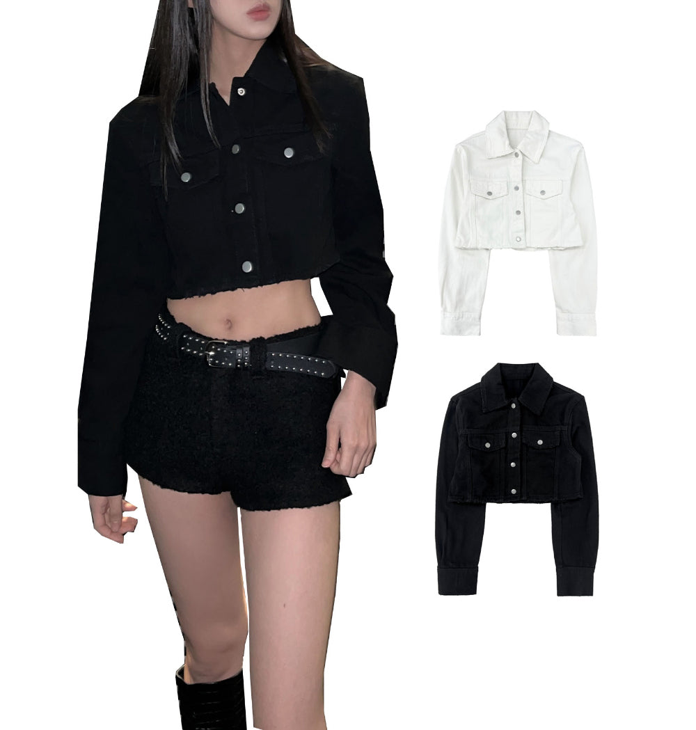 Western damage cropped cotton jacket (2 colors)