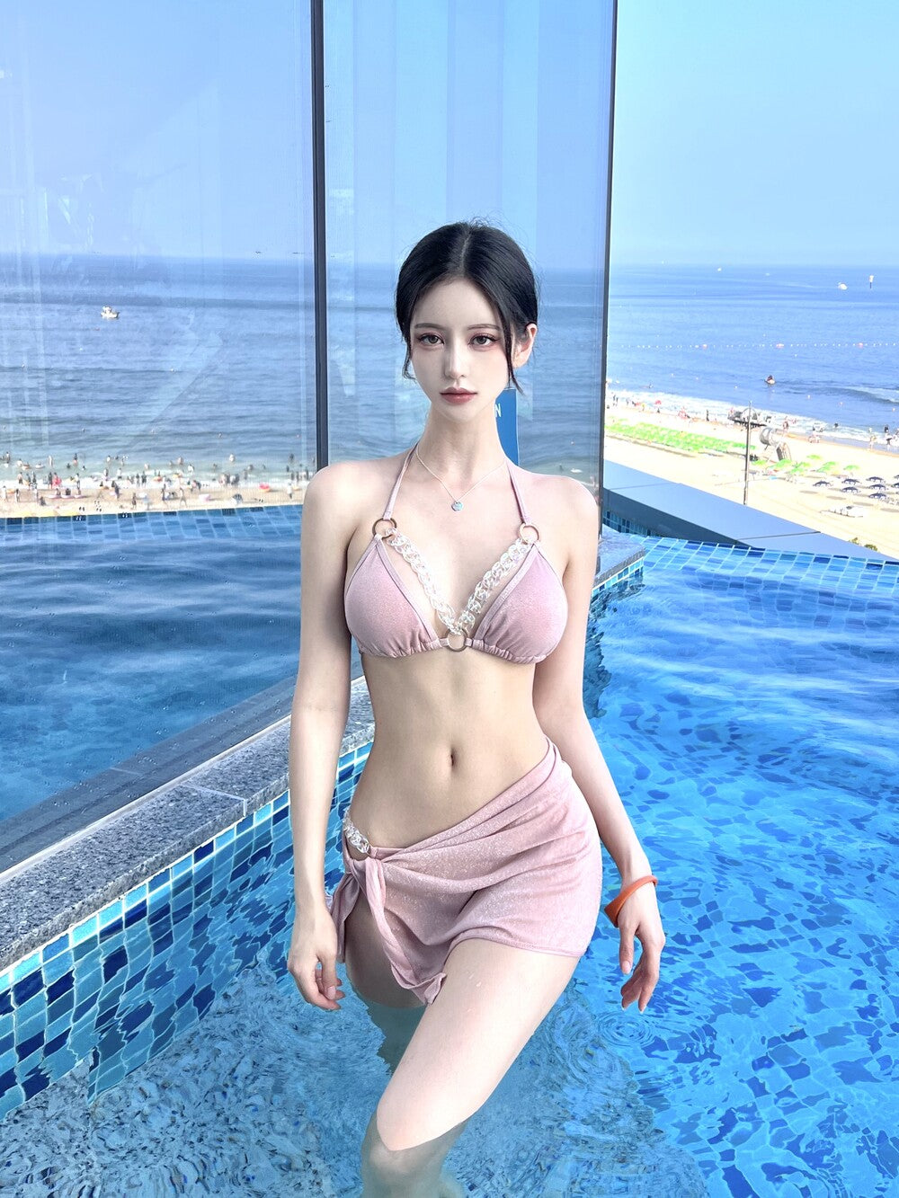 1003. Rose pearl chain bikini 3pc