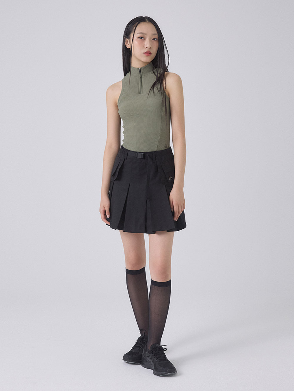 DETACHABLE POCKET PLEATED SKIRT [BLACK]