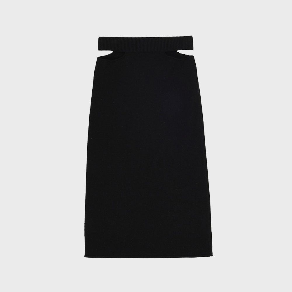 CUT-OUT LONG SKIRT_VELVET BLACK