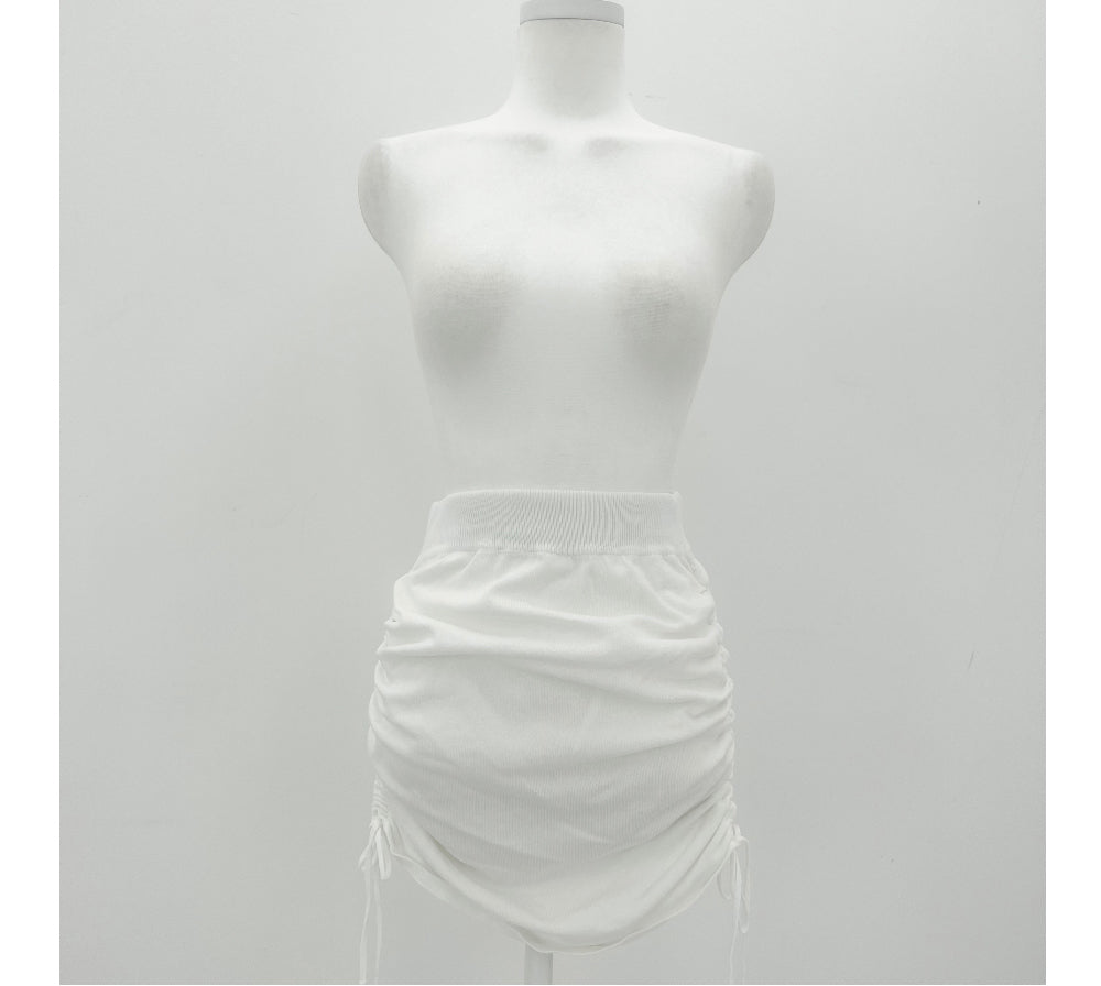White shirring banding mini skirts