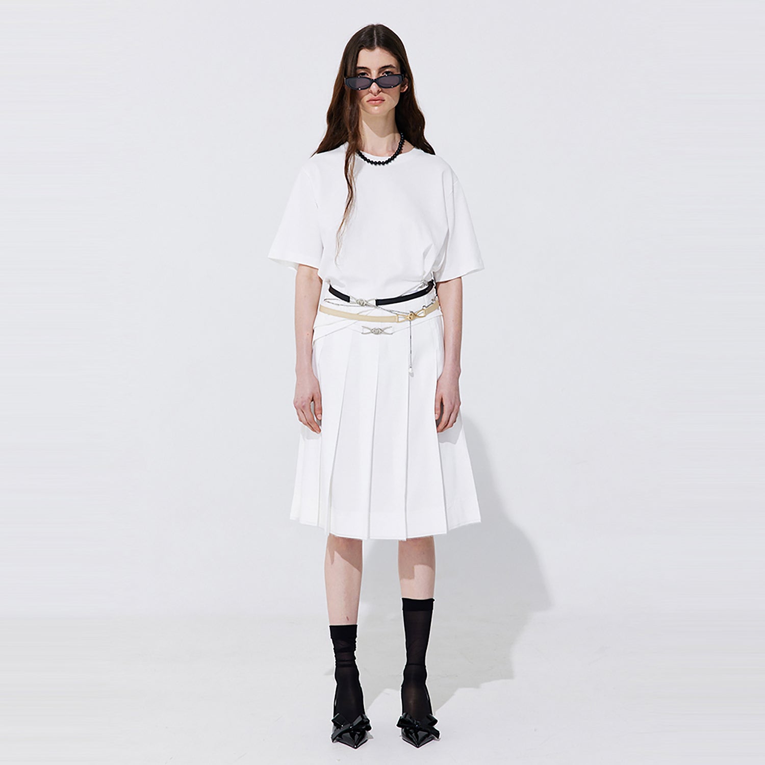 Raw-cut Pleats Skirt_White