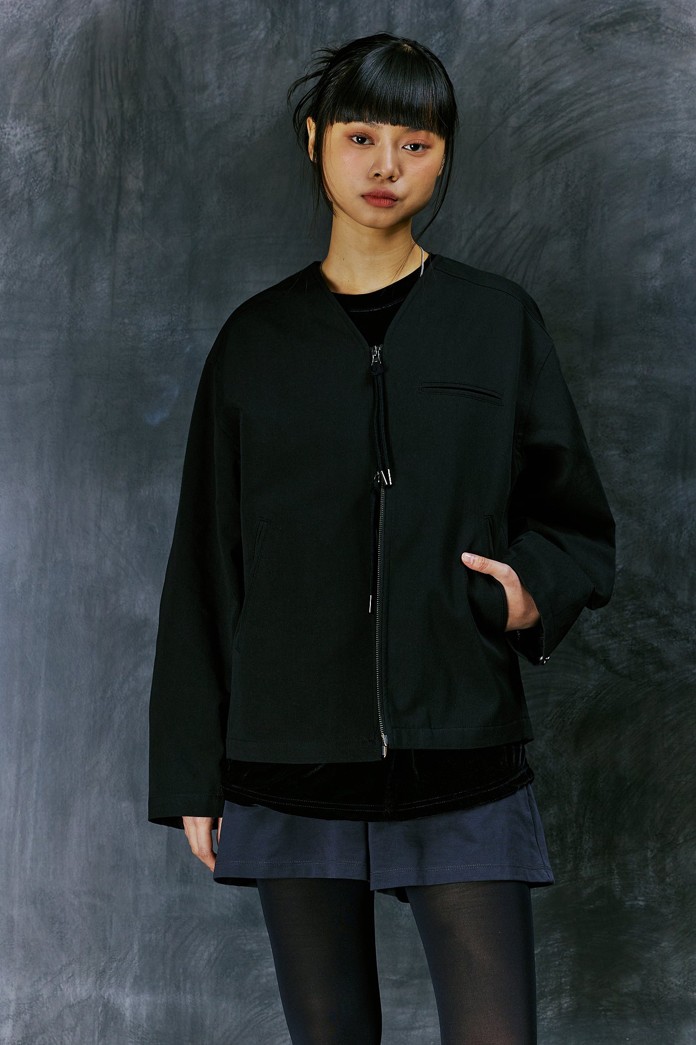 EARTH COTTON Y ZIP-UP JACKET (Black)