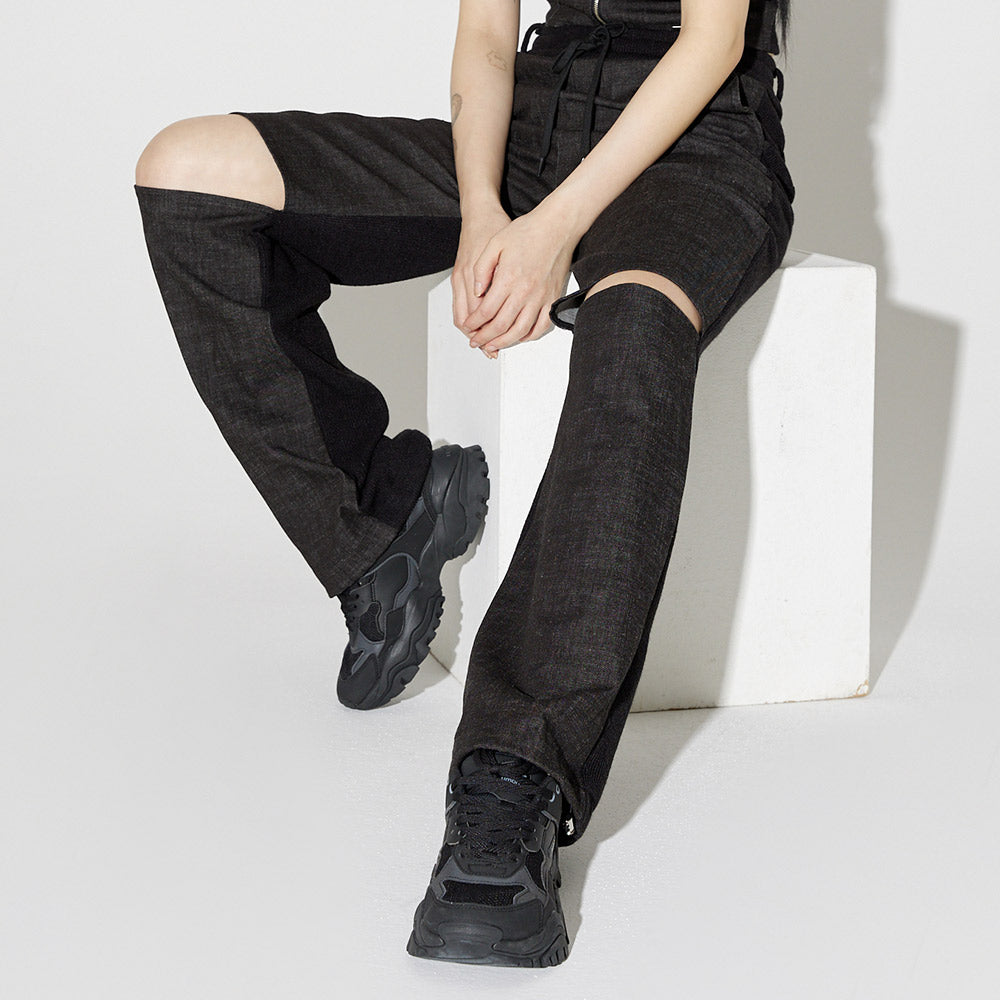 デニムニットブロッキングパンツ / Denim Knit Blocking Pants [BLACK]