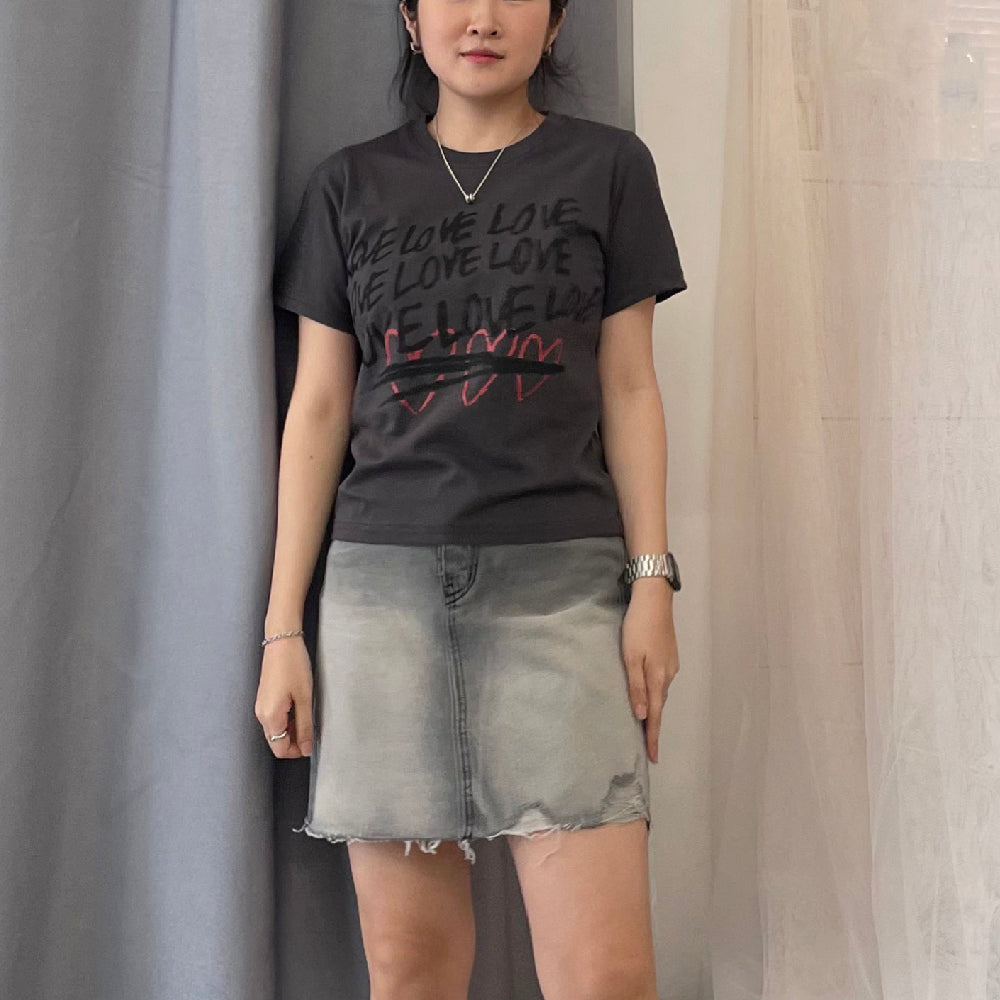 LOVE VINTAGE BASIC CROP HALF T-SHIRT