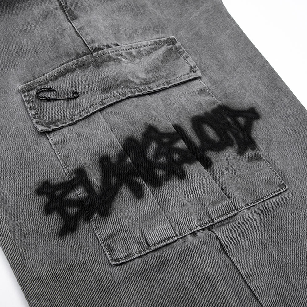 BBD Graffiti Logo Wide Denim Cargo Pants (Gray)