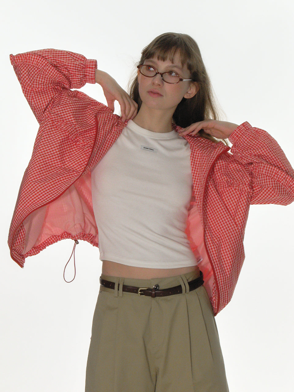 CHECK FRILL WINDBREAKER_RED