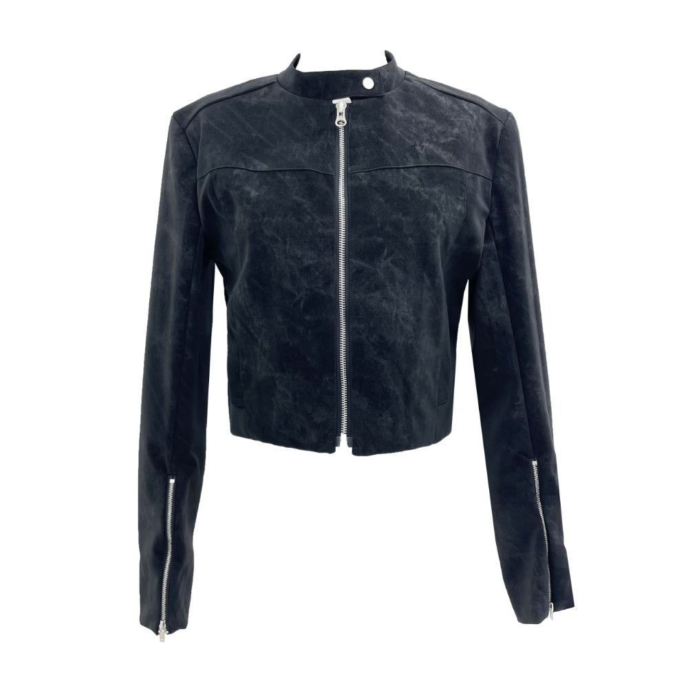 Suede biker crop jacket (Black)