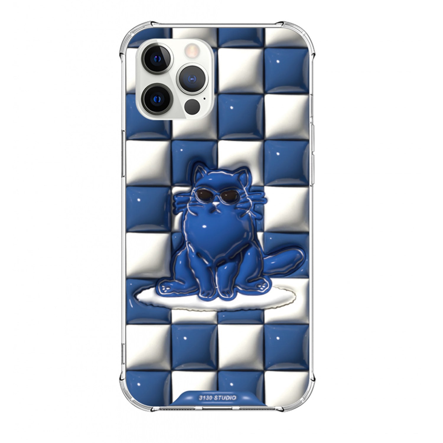 essential checker blue cat case