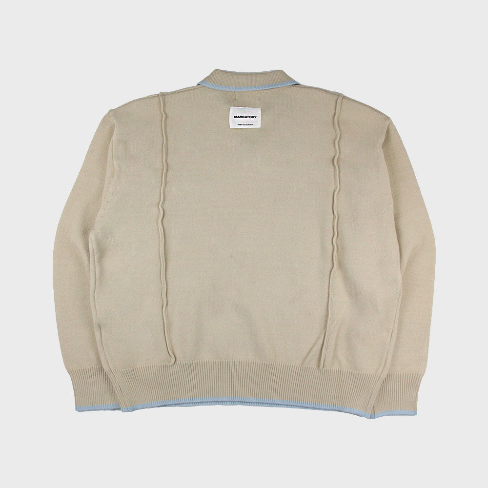 LINE OPEN COLLAR KNIT (BEIGE)