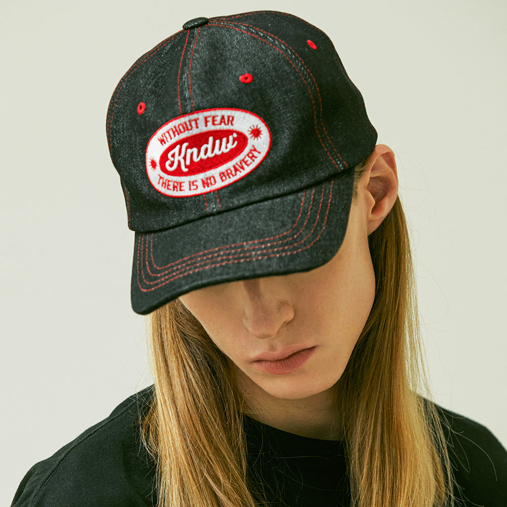 KNDW LOGO WAPPEN DENIM TRUCKER CAP BLACK