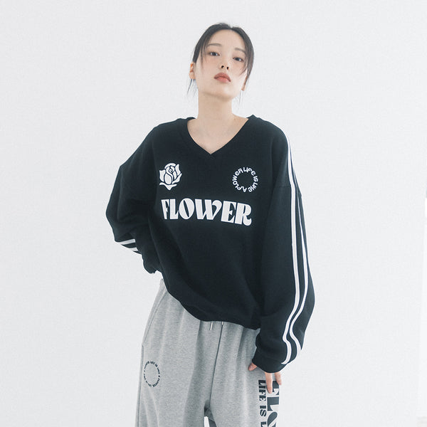 OVERSIZE UNIFORM V-NECK SWEATSHIRT(BLACK)