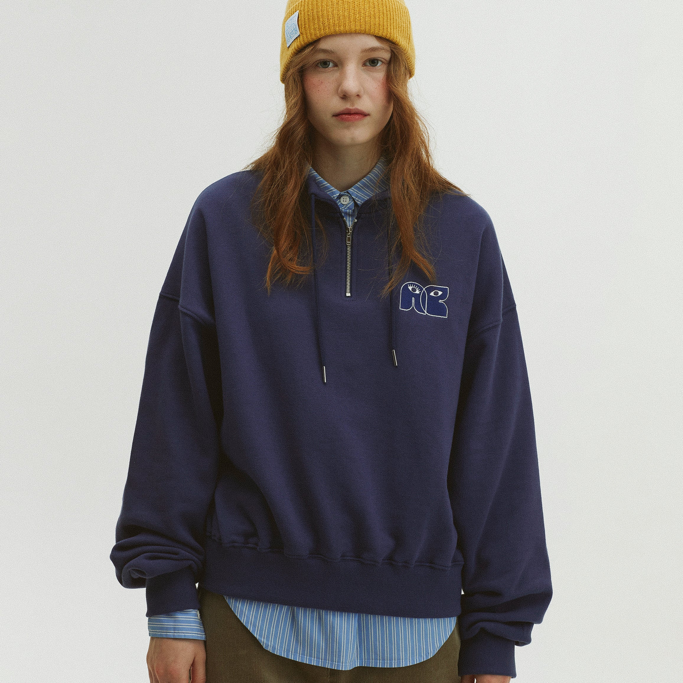 HIGH NECK STRING SWEATSHIRT_NAVY