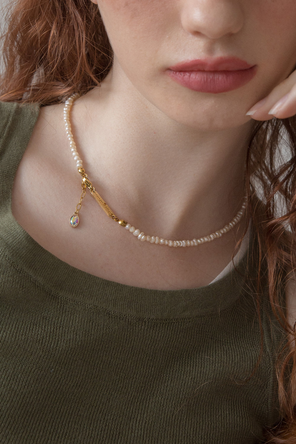 Tiny pearl with drop pendant necklace
