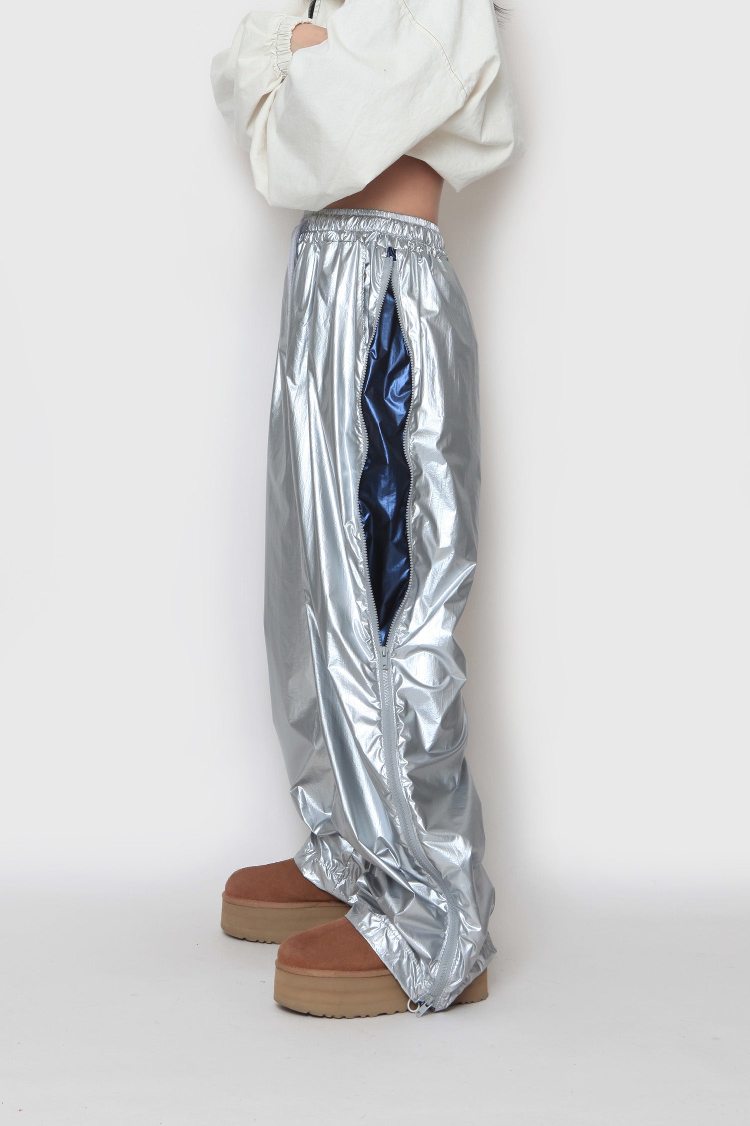 metal side zipper pants
