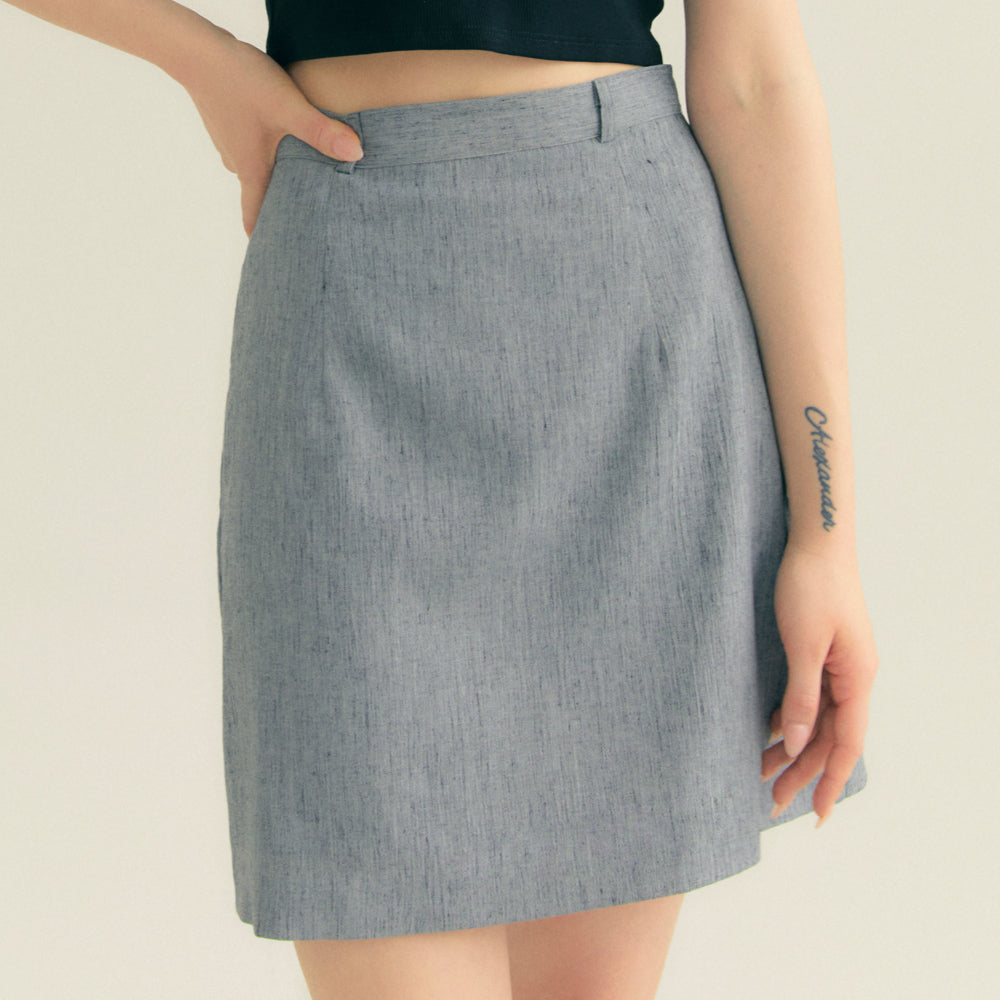 Linen Basic Skirt (Gray)