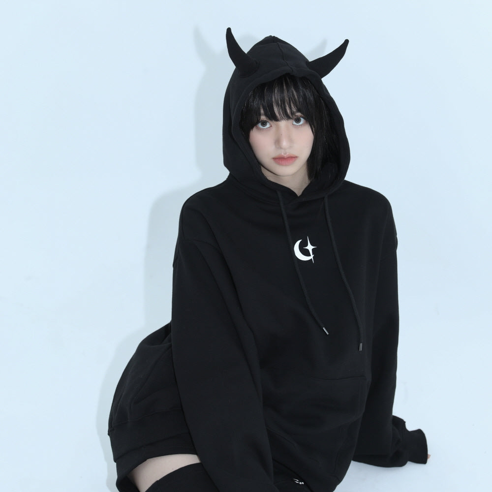 0 5 devil hoodie - BLACK