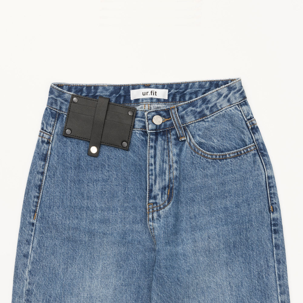 CARD POCKET MEDIUM BLUE STRAIGHT DENIM PANTS [16626]