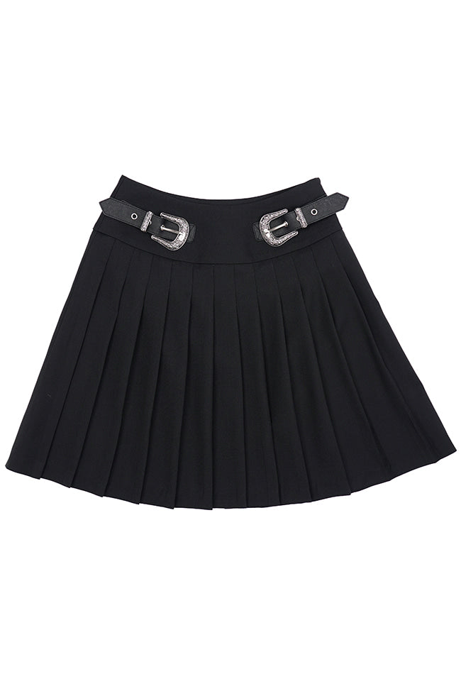 WESTERN BELT PLEATED SKIRT IN BLACK