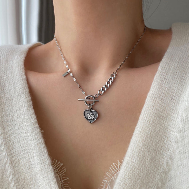 ejj Heart Angel Toggle Bar Bold Necklace