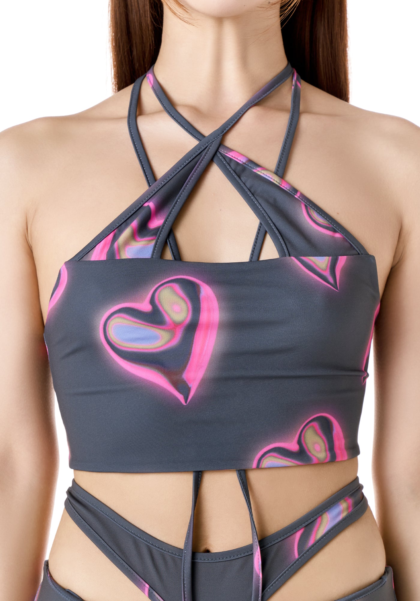 LIQUIDY HEART HALTER NECK TOP