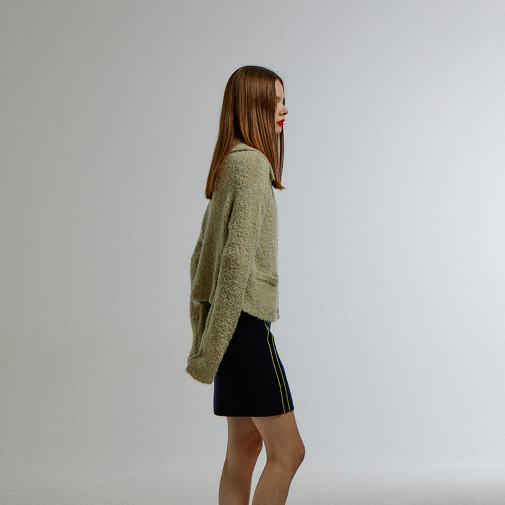 BOUCLE TEDDY CARDIGAN_LIGHT KHAKI