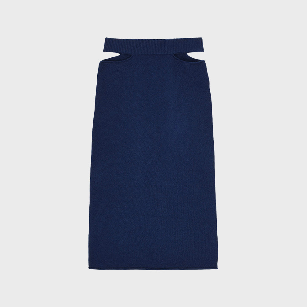 CUT-OUT LONG SKIRT_CHARCOAL BLUE