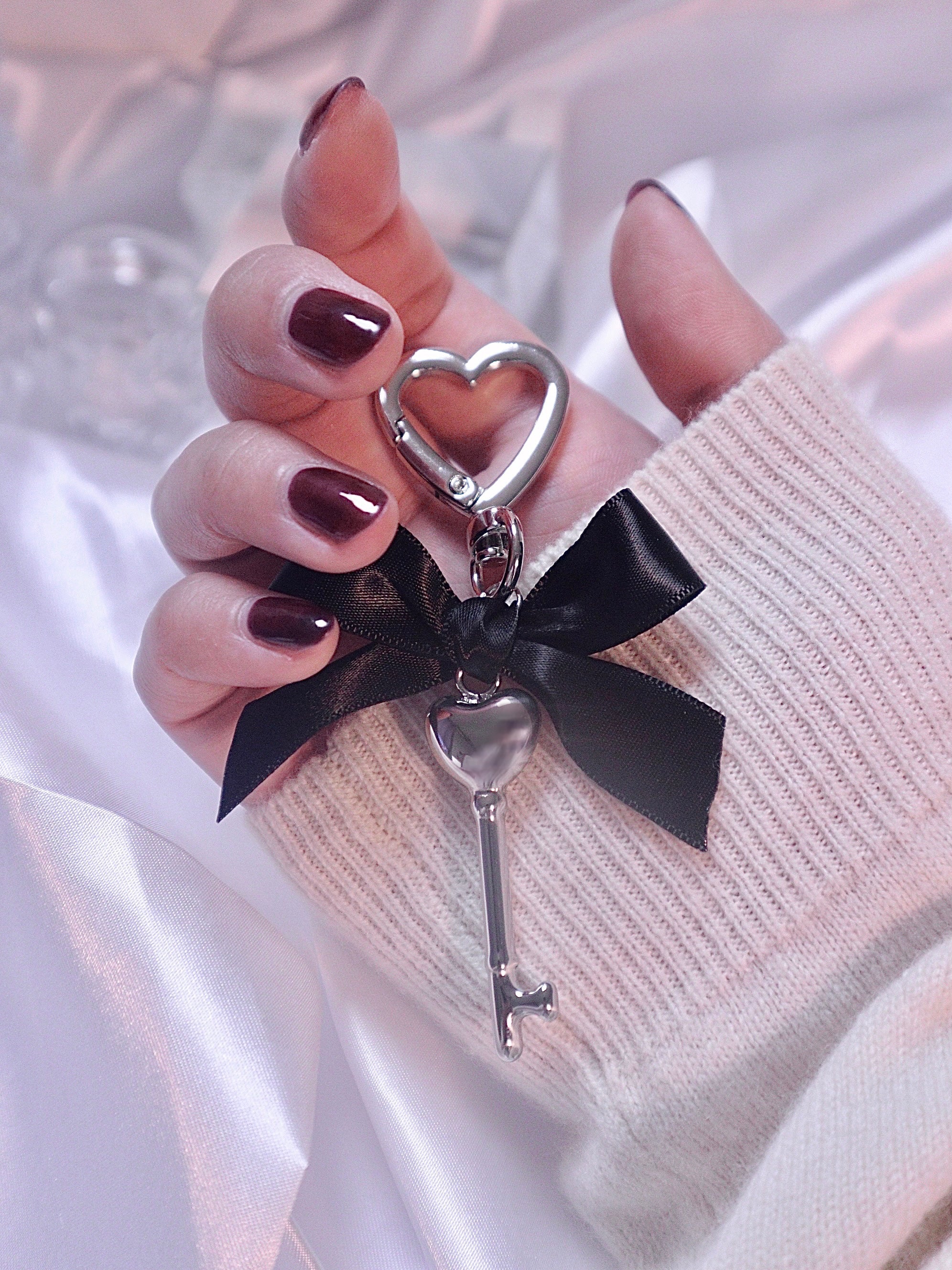 Black Ribbon Heart Key Keyring