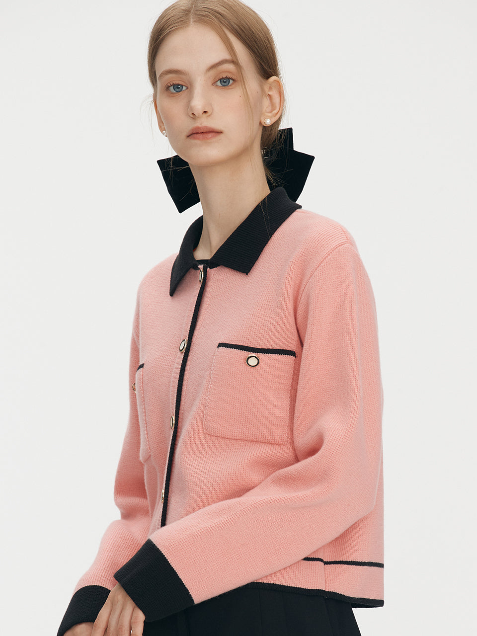 Cashmere collar point cardigan - Pink