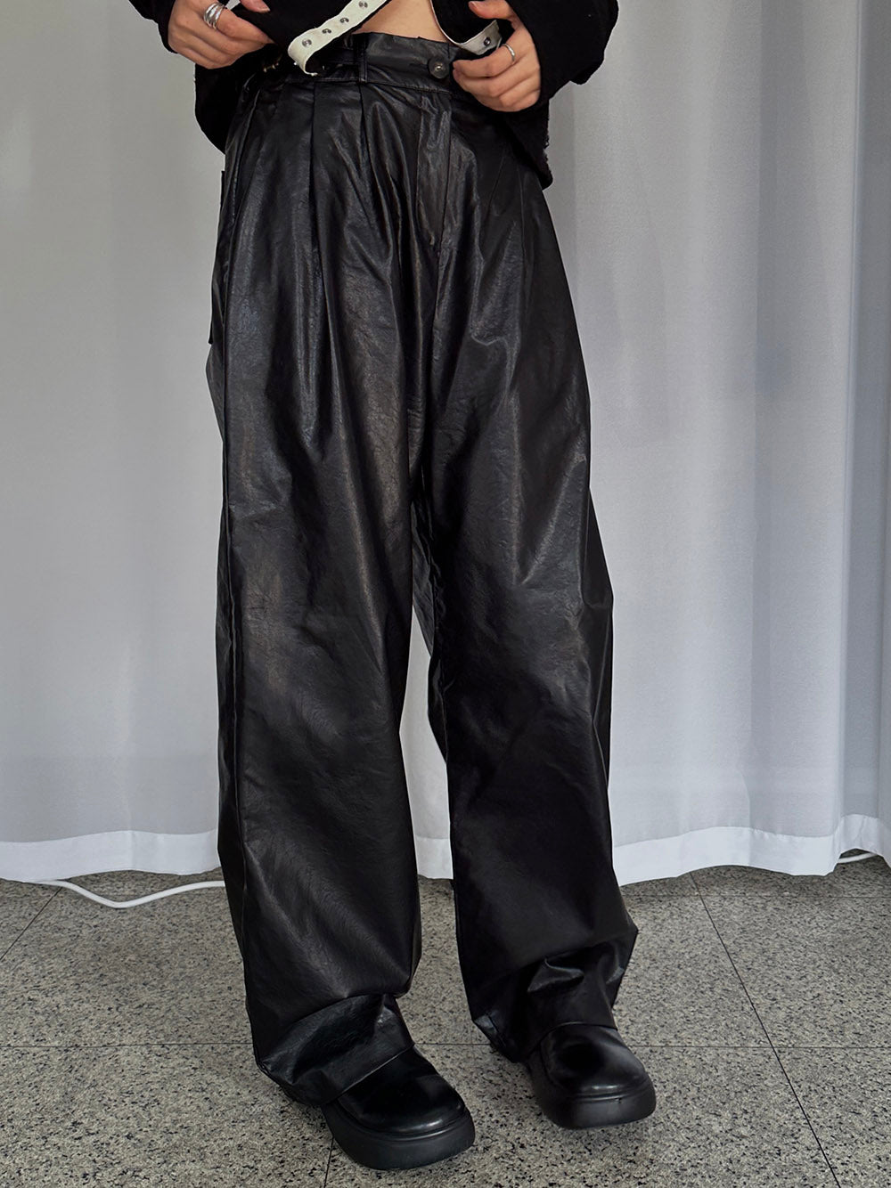 Leather Bijo Wide Pants (black)