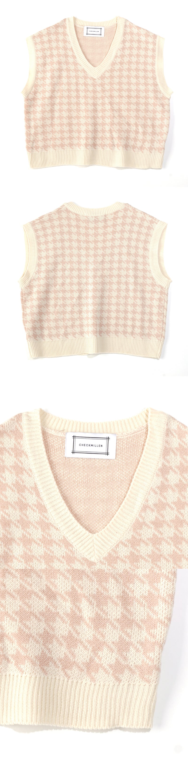 V-NECK HOUNDTOOTH KNIT VEST (PINK)