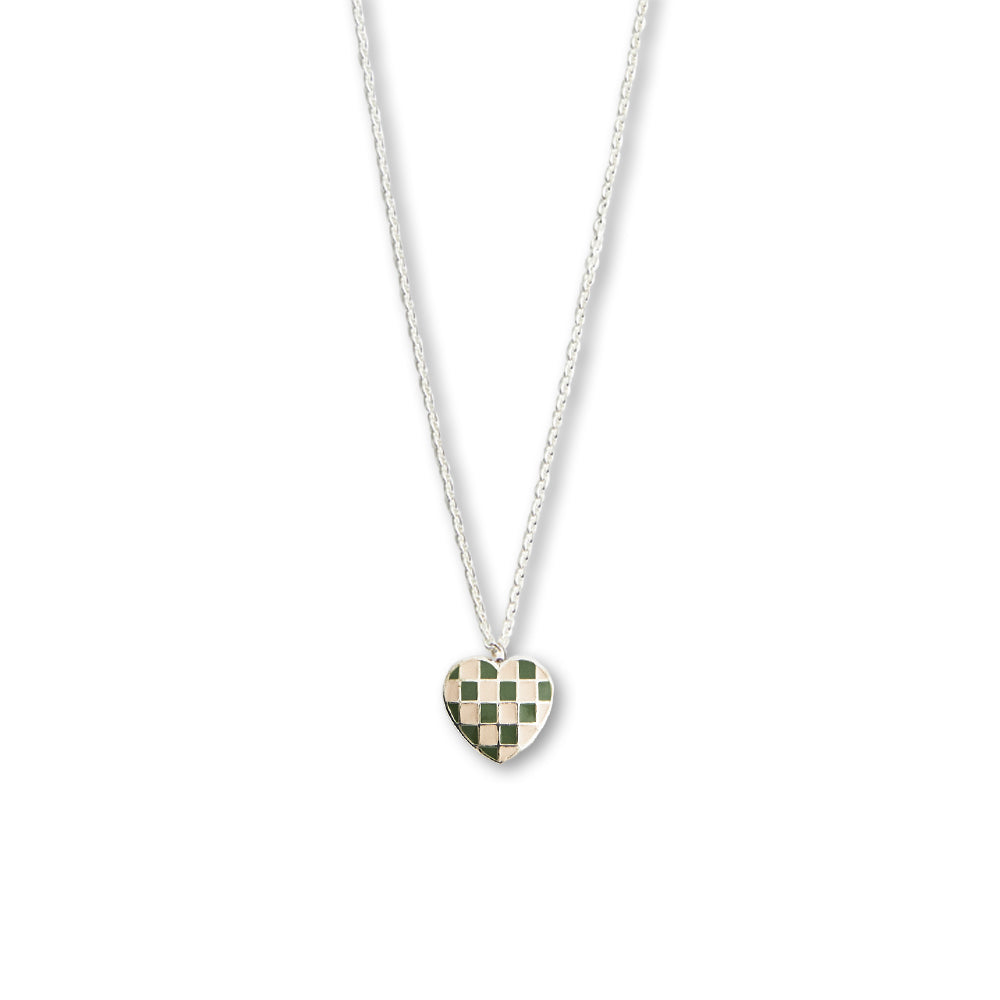 [925 SILVER] Check Heart Necklace