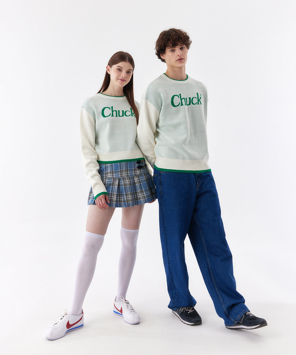 セリフロゴクロップニットプルオーバー / CHUCK SERIF LOGO CROP KNIT PULLOVER (IVORY)