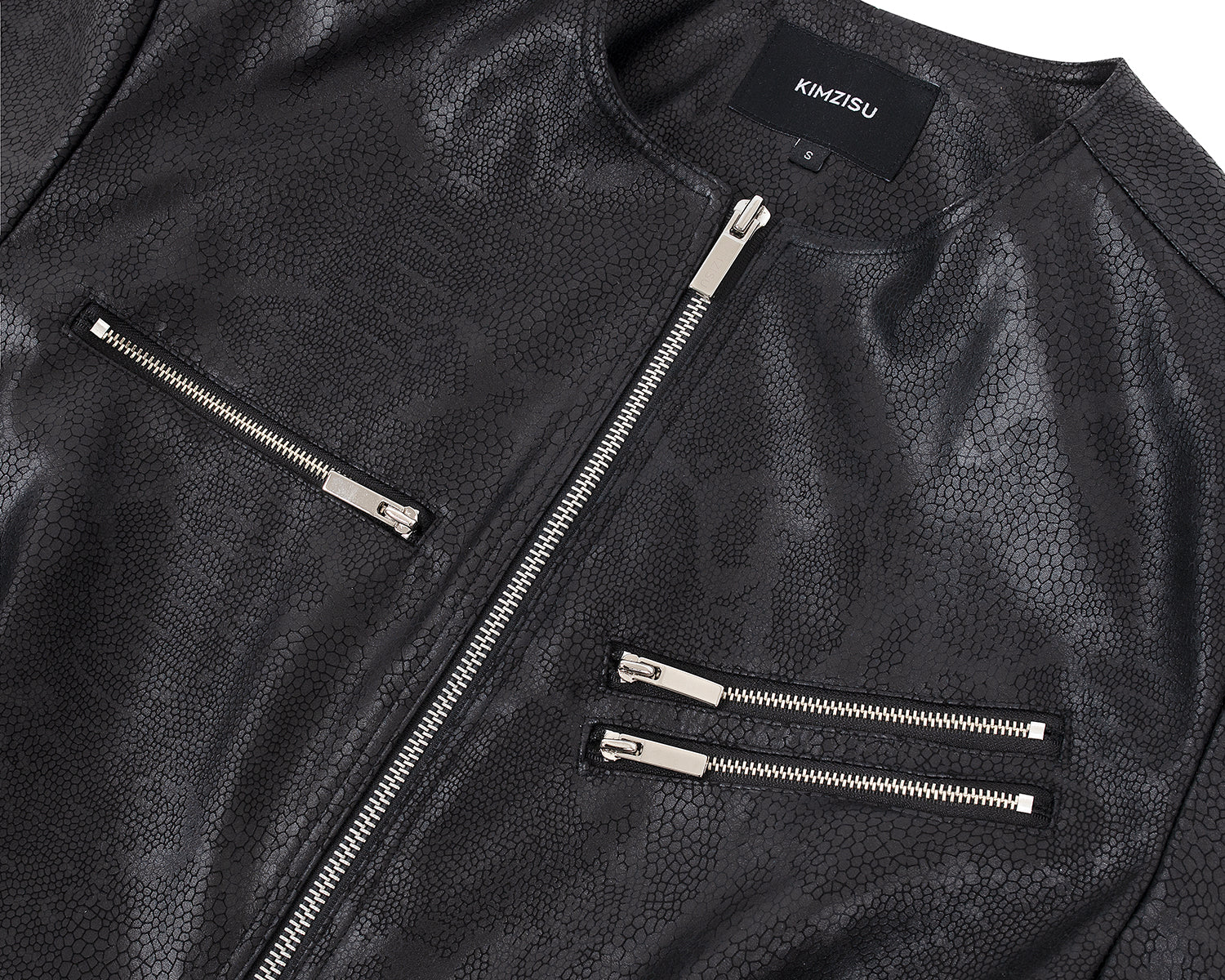 Faux-Leather Cropped Zip-Up Jacket _ Black