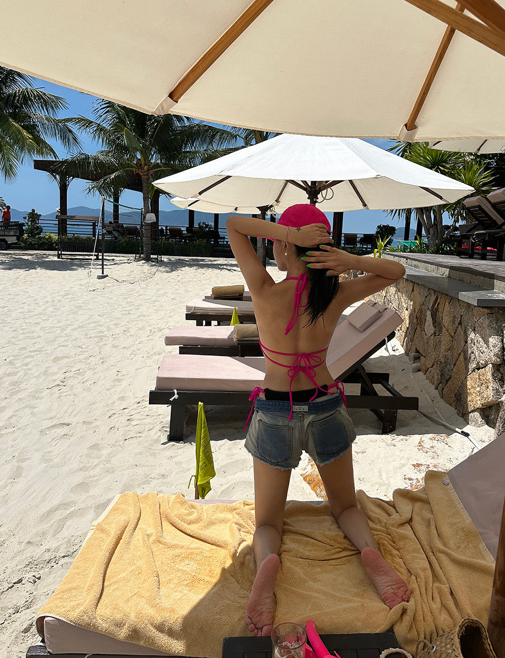 Hot pink colored string bikini