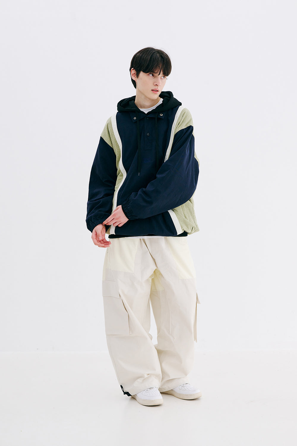 COMFORTABLE PULLOVER SNAP JACKET NAVY / MINT