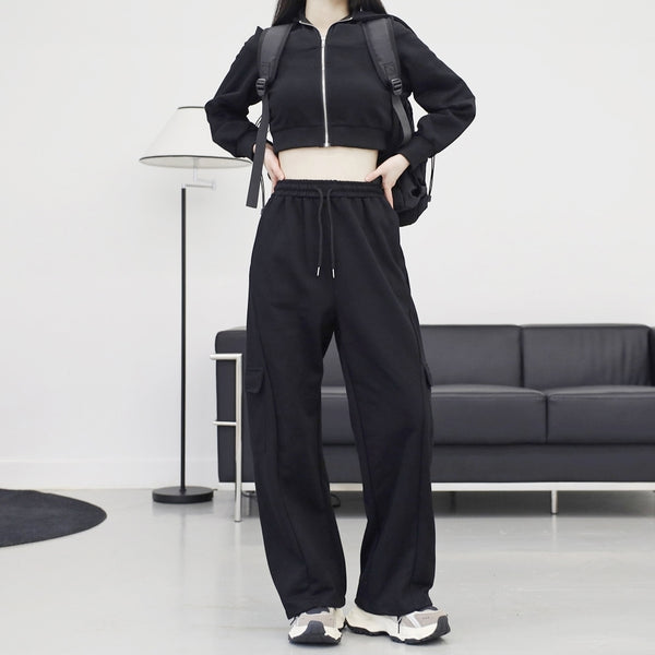 Marid slit hooded zip-up + pocket pants set