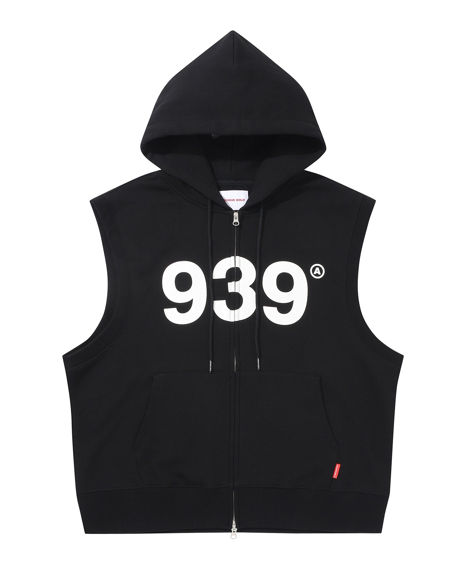 939 LOGO HOOD ZIP-UP SLEEVELESS (BLACK)