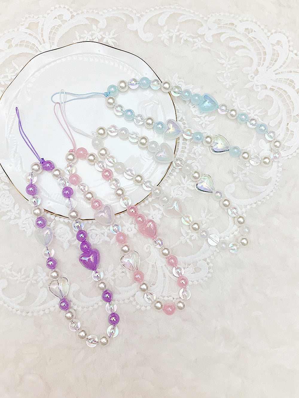 Bubble Heart Pearl Beads Key Ring (4color)