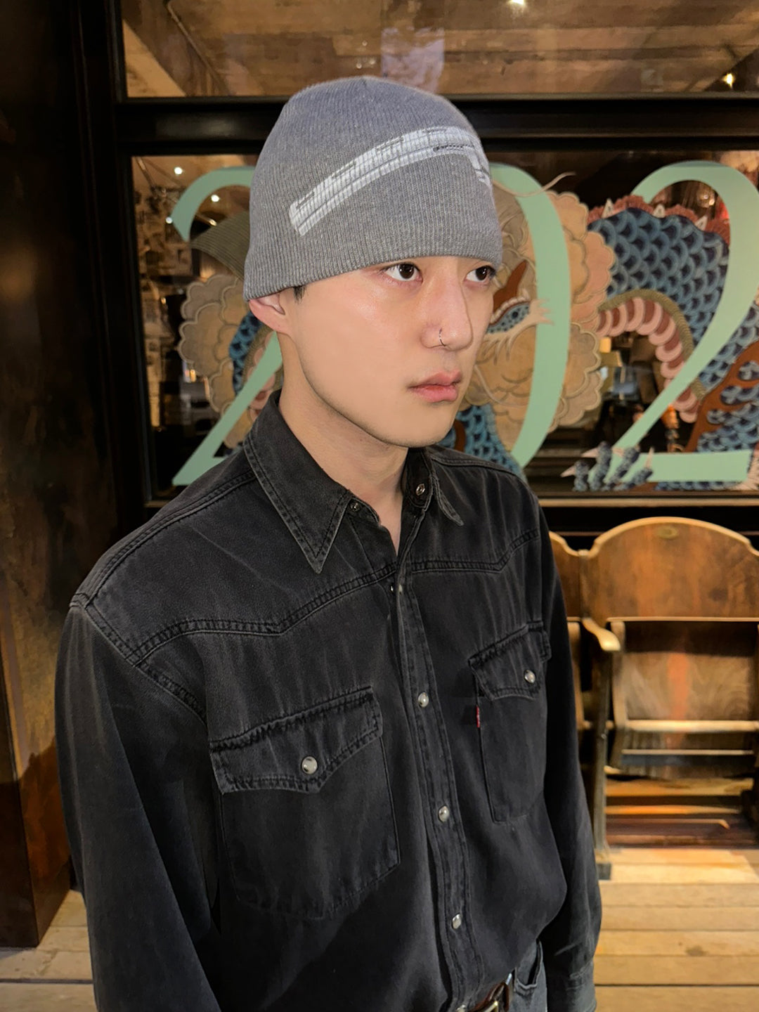 Support Serires GunMen Beanie Grey ビニー ニット帽