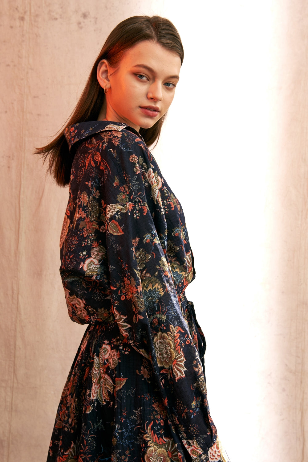 VINTAGE FLOWER DROP-SHOULDER SHIRT (Navy)