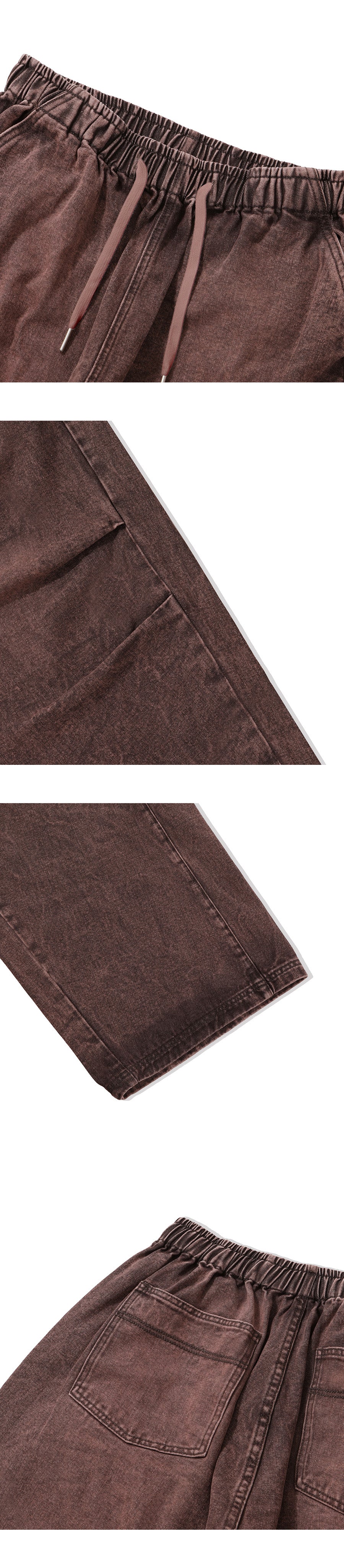 Two Tuck Washed Denim Pants-Brown